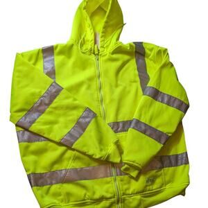 Berne Hi-Vis Hoodie Men 2XL Yellow Reflective Zip Safety Sweatshirt Construction
